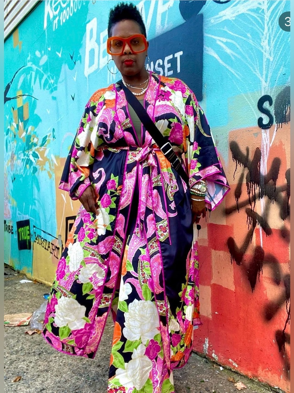 Bold Floral Satin Kimono Robe & Pants